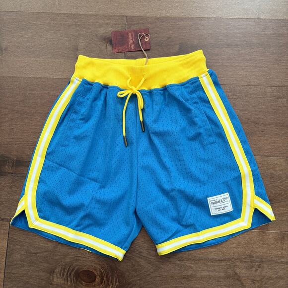 Mitchell & Ness Men’s Branded Game Day Shorts size Small Blue Yellow NWT - Picture 1 of 9